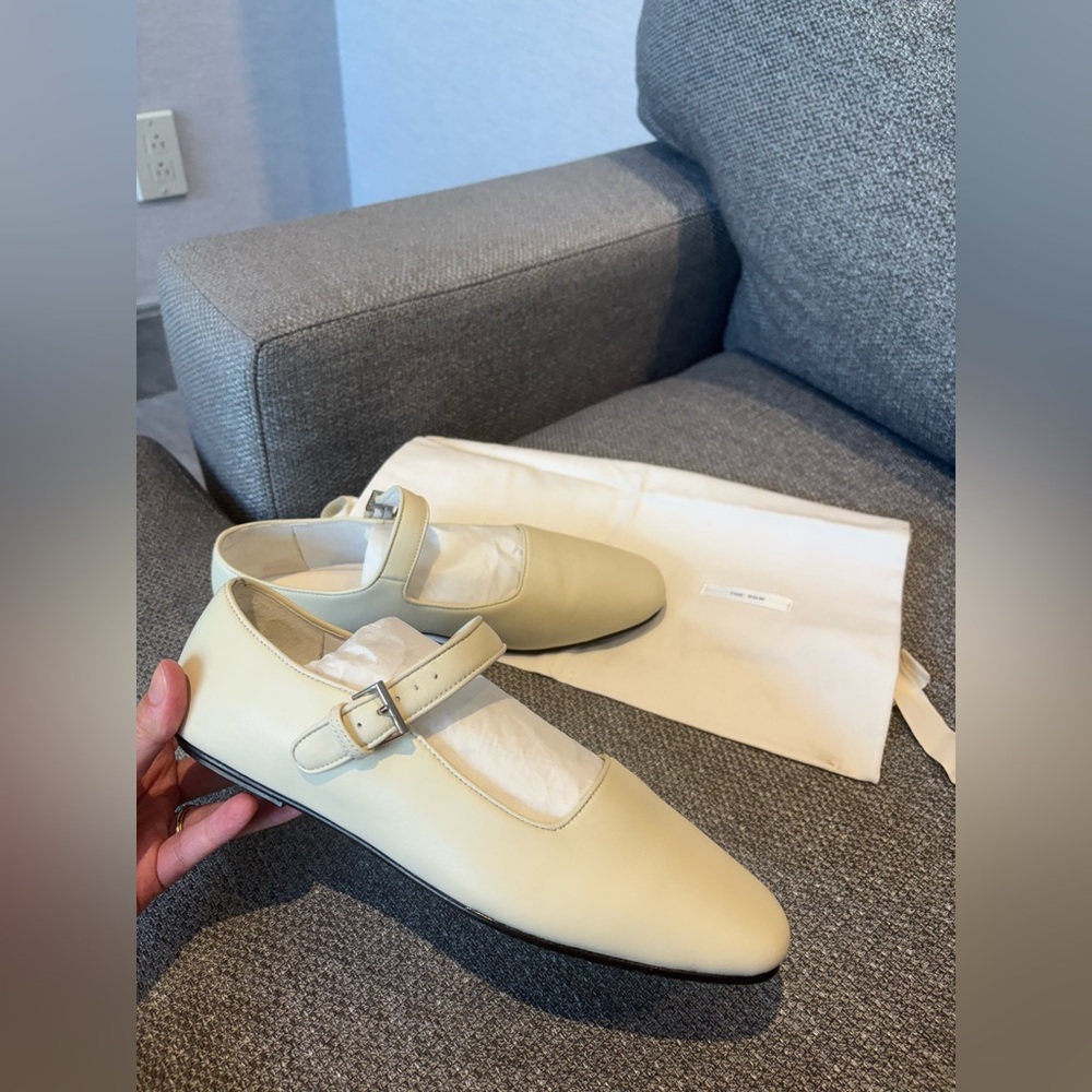 THE ROW Ava Leather Mary Jane Ballet Leather Flats Ivory White Snow White US 8 - Picture 13 of 13